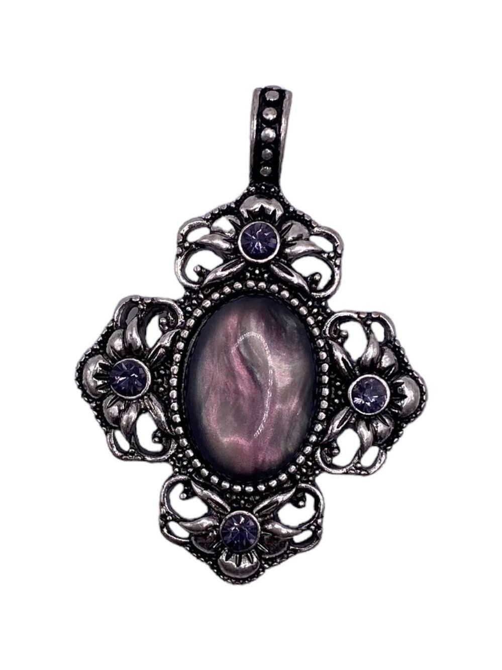 Victorian Style Pendant with Lovely Smokey Gray & Pink Stone